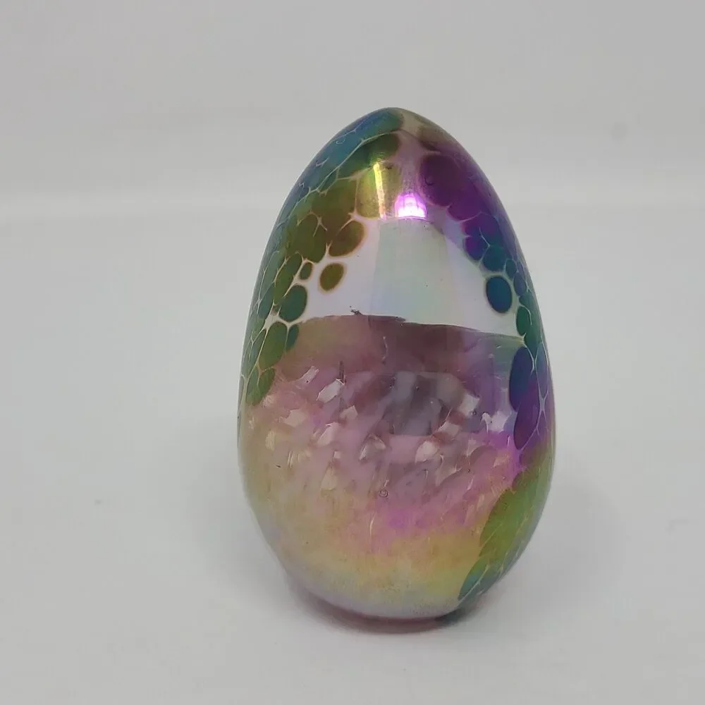 Vintage GES 94 Iridescent Egg Glass Eye Studio Art Paperweight Dated Signed